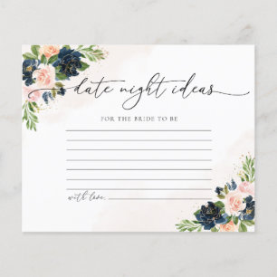 Navy & Blush Pink Floral Date Night Ideas Card