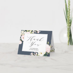 Navy & Blush Pink Floral Folded Thank You Card