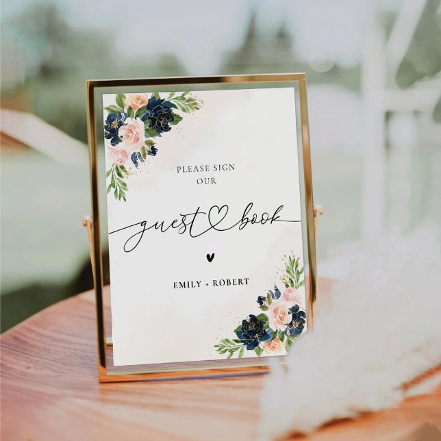 Navy & Blush Pink Floral Guest Book Sign (Creator Uploaded)