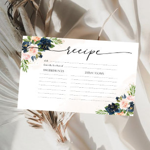 Navy & Blush Pink Floral Large Recipe Card