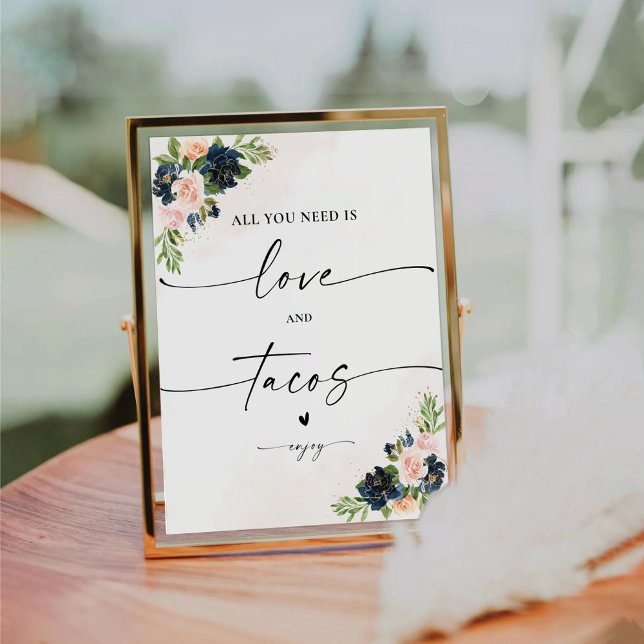 Navy & Blush Pink Floral Love and Tacos Sign (Creator Uploaded)