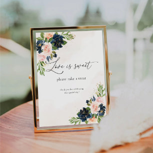 Navy & Blush Pink Floral Love Is Sweet Sign
