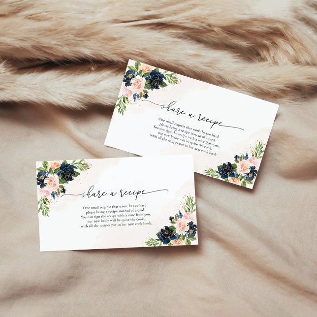 Navy & Blush Pink Floral Recipe Request Card (Creator Uploaded)