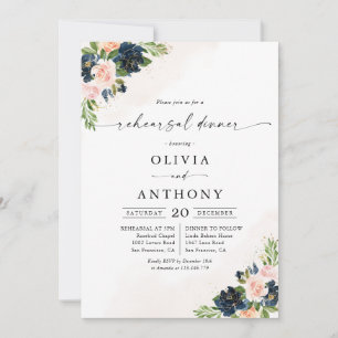 Navy & Blush Pink Floral Rehearsal Dinner Invitation