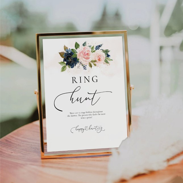 Navy & Blush Pink Floral Ring Hunt Sign (Creator Uploaded)
