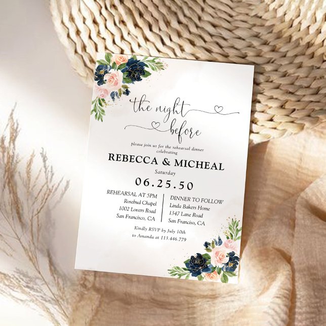 Navy & Blush Pink Floral The Night Before  Invitation (Creator Uploaded)