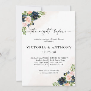 Navy & Blush Pink Floral The Night Before Invitation