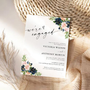 Navy & Blush Pink Floral We are engaged Invitation