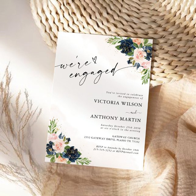 Navy & Blush Pink Floral We are engaged Invitation (Creator Uploaded)