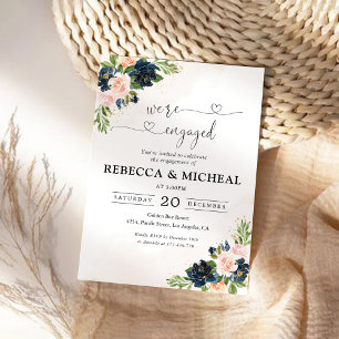 Navy & Blush Pink Floral We are engaged Invitation