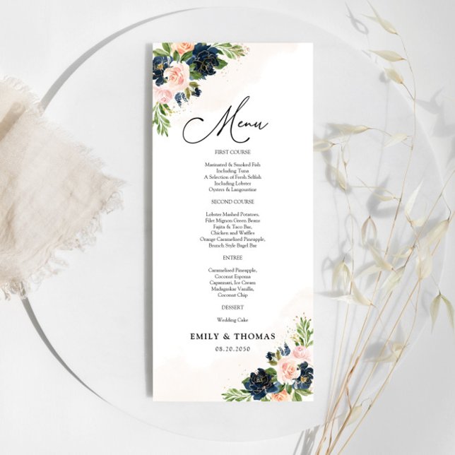Navy & Blush Pink Floral Wedding Ceremony Menu (Creator Uploaded)