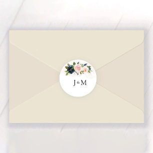 Navy & Blush Pink Floral Wedding  Classic Round Sticker