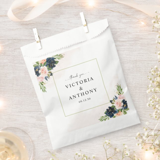 Navy & Blush Pink Floral Wedding Favour Bag (Clipped)