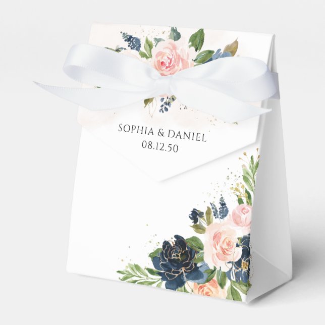 Navy & Blush Pink Floral Wedding Favour Box (Front Side)