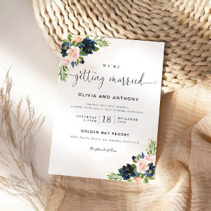 Navy & Blush Pink Floral Wedding Invitation
