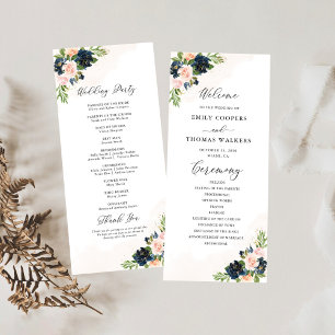 Navy & Blush Pink Floral Wedding Program Programme