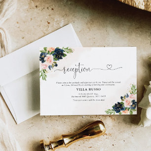 Navy & Blush Pink Floral Wedding Reception Card