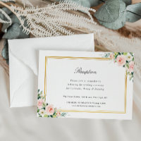 navy & blush pink floral wedding reception card