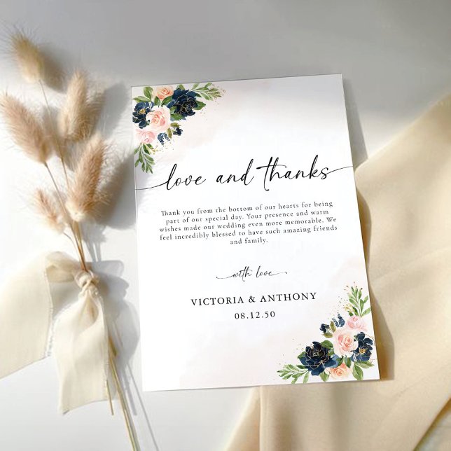 Navy & Blush Pink Floral Wedding Thank You Cards (Creator Uploaded)