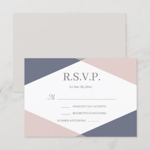 Navy Blush Pink Geometric Modern Wedding RSVP Invitation