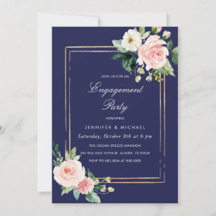 Navy Blush Pink Gold Engagement Party Invitation