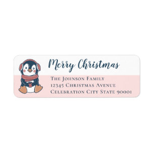 Navy Blush Pink Penguin Merry Christmas