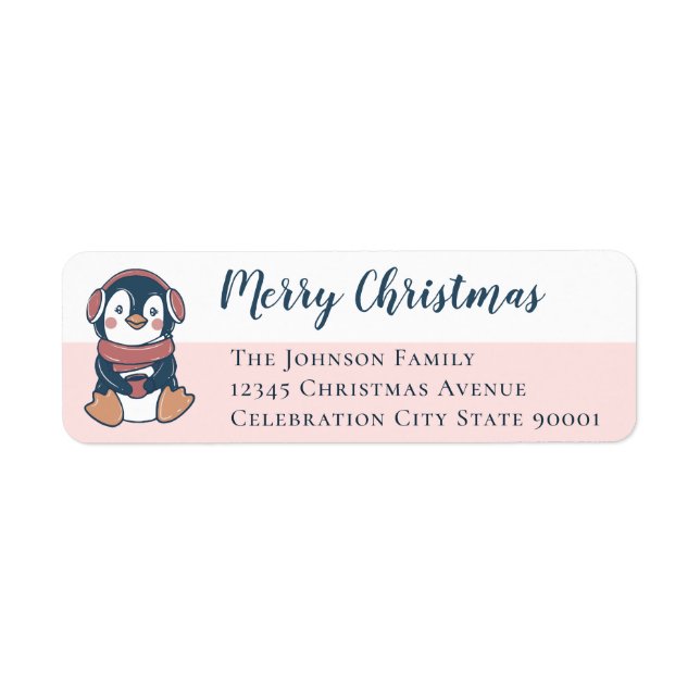 Navy Blush Pink Penguin Merry Christmas (Front)