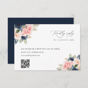 Navy blush pink QR code wedding RSVP card