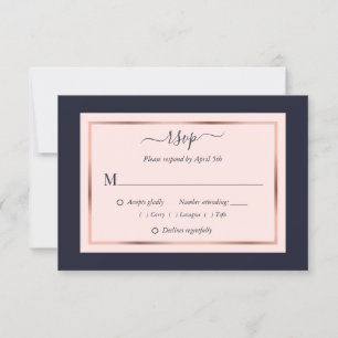 Navy Blush Pink Rose Gold Wedding RSVP Card