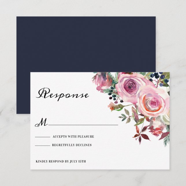 Navy Blush Pink Wedding rsvp Invitation (Front/Back)