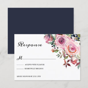 Navy Blush Pink Wedding rsvp Invitation