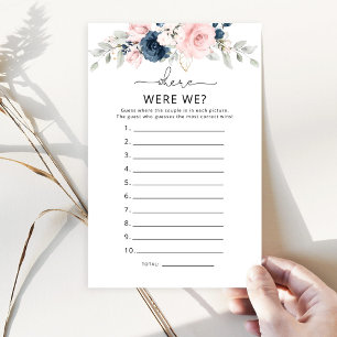 Navy blush pink Where were we bridal shower game