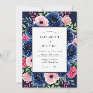 Navy Blush Radiant Floral Wedding Invitation