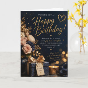 Navy Blush Rose Happy Birthday Card