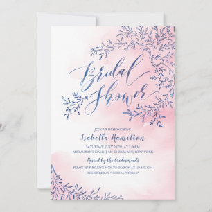 Navy blush rustic floral calligraphy bridal shower invitation