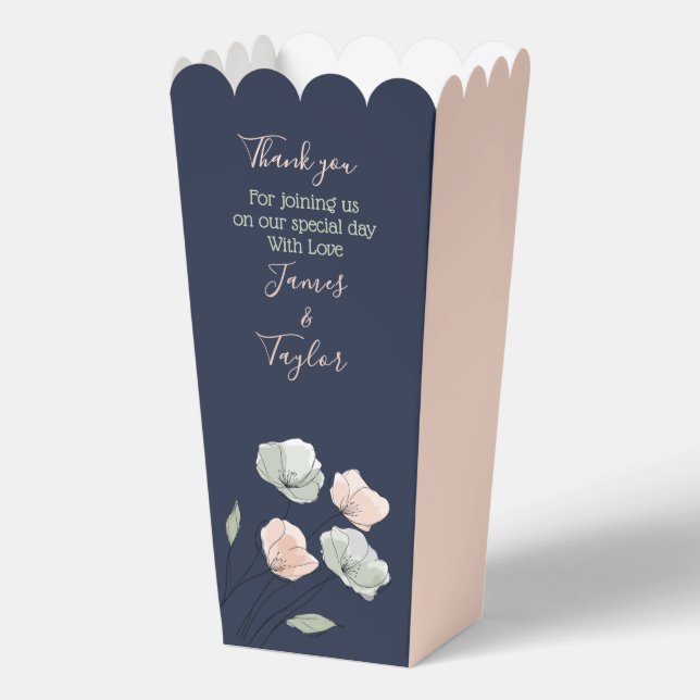 ~Navy, Blush, Sage Wedding Popcorn Favour Box (Front)
