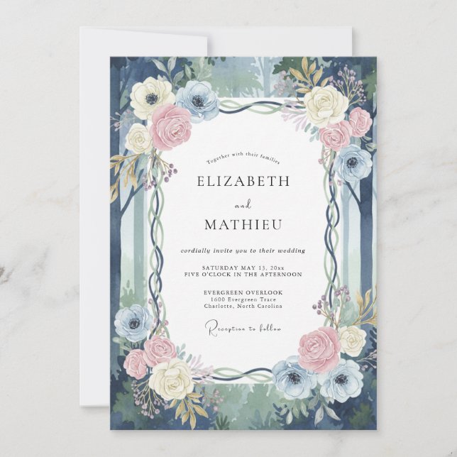 Navy Blush Vine Wedding Invitation (Front)