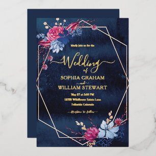 Navy Blush Watercolor Floral Geometric Wedding