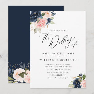 Navy blush watercolor floral  invitation