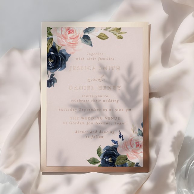Navy & Blush Watercolor Floral Rose Gold Wedding (Creator Uploaded)