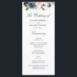 Navy & blush watercolor floral wedding program programme<br><div class="desc">an elegant navy blue and blush pink floral design with blue text on white background. You can personalise the text and colours on this wedding program template.</div>
