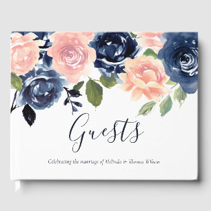 Navy & Blush Watercolor Wedding Engagement Party Guest Book
