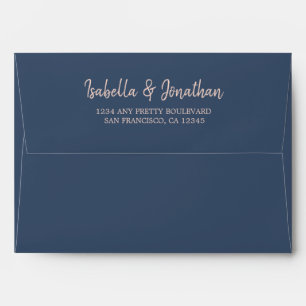 navy blush watercolor wedding envelope