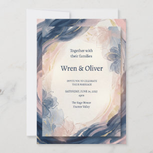 Navy Blush Watercolor Wedding Invitation