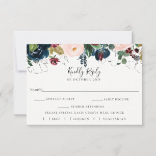 Navy Blush Wedding RSVP Meal Choice Card