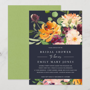 NAVY BLUSH YELLOW ORANGE FLORAL BRIDAL SHOWER INVITATION