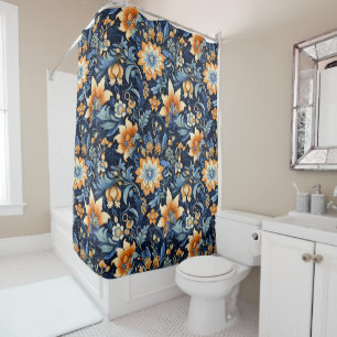 Navy Bohemian Floral Shower Curtain