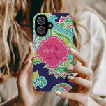 Navy Bohemian Paisley Custom Monogram iPhone 16 Case<br><div class="desc">Add a touch of boho charm to your phone with this colourful hand-drawn paisley iPhone case. Featuring an intricate and artistic paisley pattern, this case brings a free-spirited, vibrant vibe to your everyday style. Personalise it with your name or monogram initials for a unique, custom look. Available in a variety...</div>