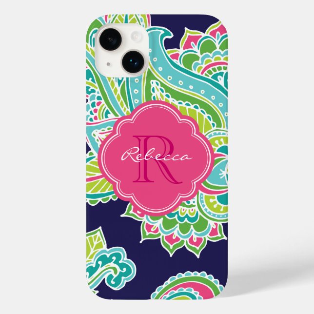 Navy Bohemian Paisley Custom Monogram Case-Mate iPhone Case (Back)