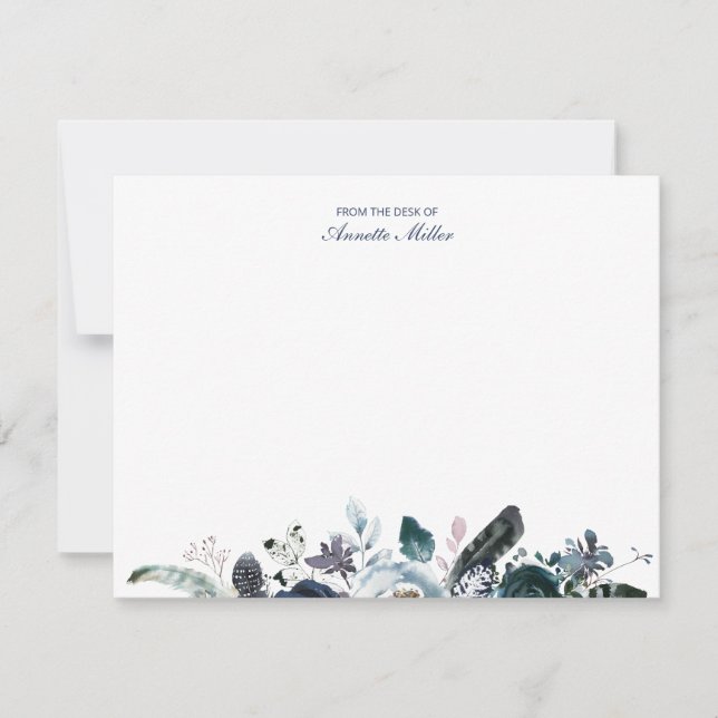 Navy Boho Floral Personalised Stationery Notecard (Front)